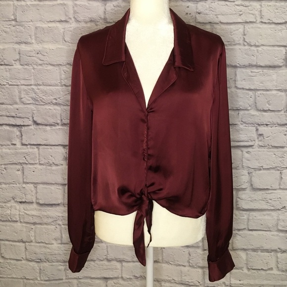 Wilfred Peaufiner Burgundy Tie-Front Blouse - M - Picture 1 of 7
